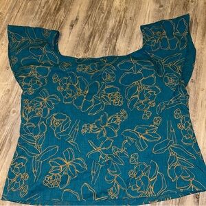 Ari South women’s plus Hawaiian Teal Blouse Top 3XL
